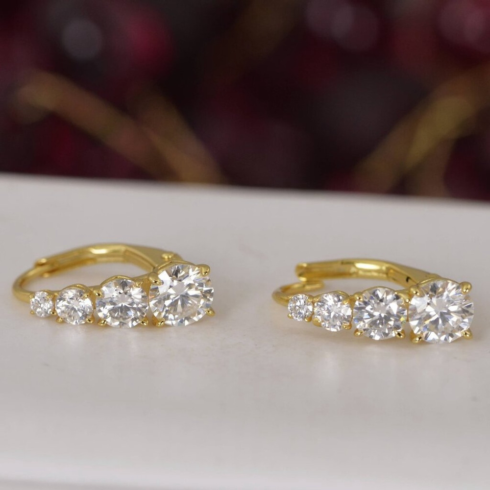 All Moissanite Lever Back Hoop Earrings 925 Sterling